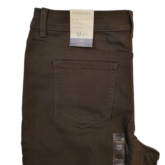 Style & Co Womens High Rise Tummy Control Straight Leg Pants Size 12S Deep Moss - Picture 14 of 15